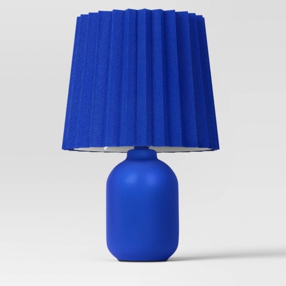 Mini Ceramic Table Lamp Set Of 2 Blue Pleated Drum Shade Room Essentials NEW‎